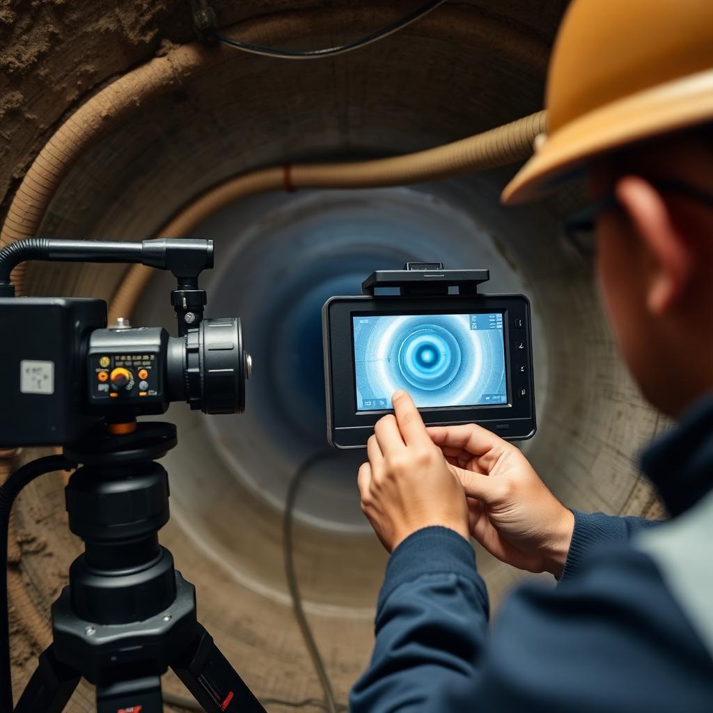 Sewer camera inspection showing the inside of a pipe on a monitor