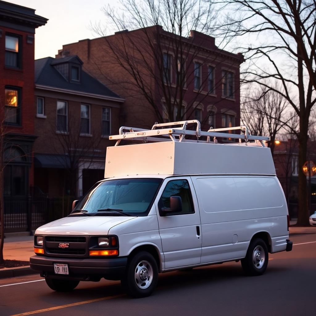 Grighi Plumbing service van on a Chicago residential street